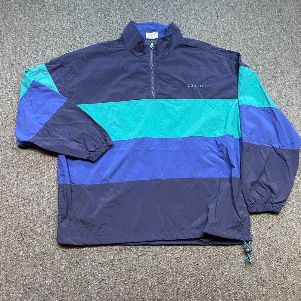 Izod Windbreaker Sz XL Mens Blue Colorblock 90s Streetwear Quarter Zip Pullover
